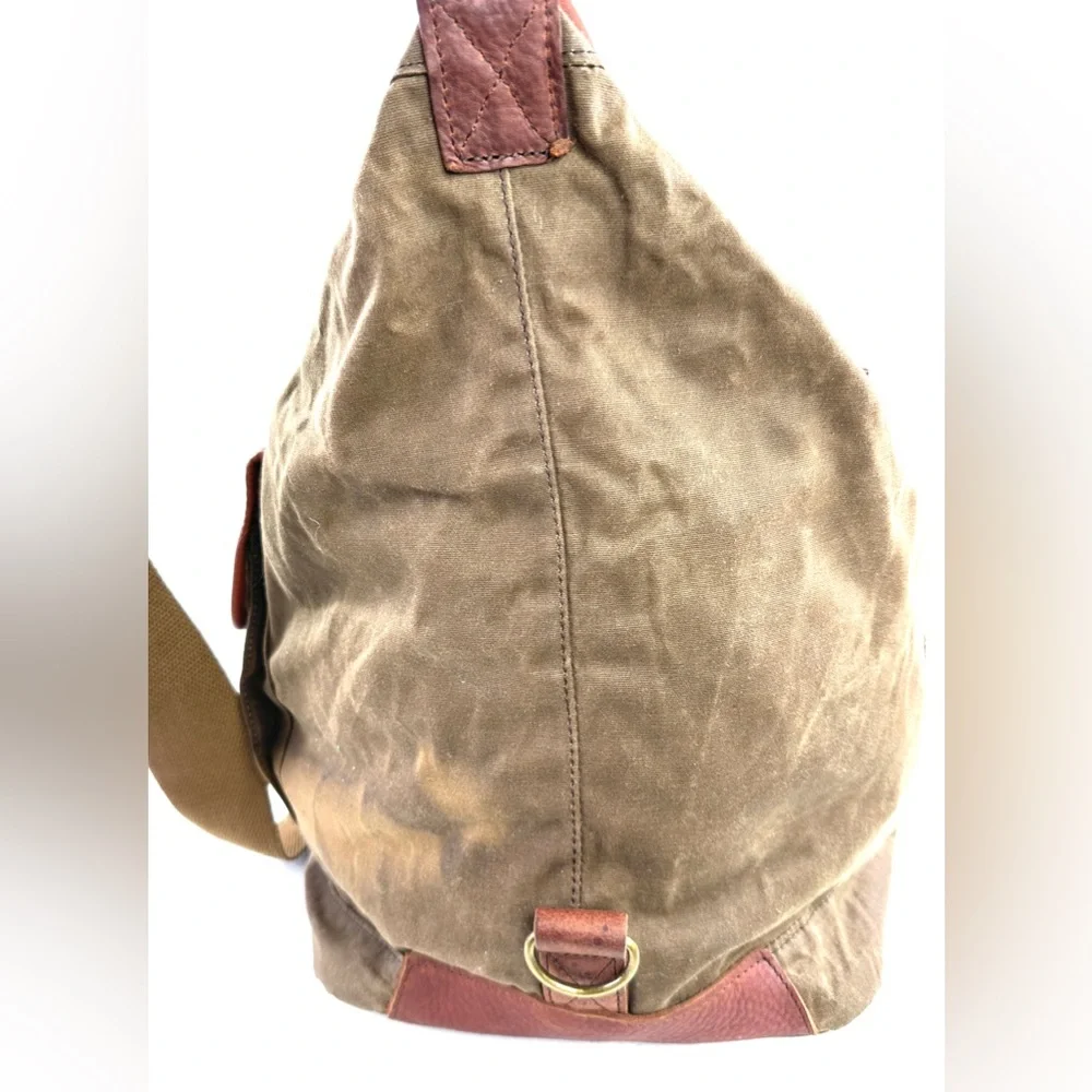 Duluth Trading Brown Cotton Canvas Large Briefcase Travel Bag Brass Leather Trim